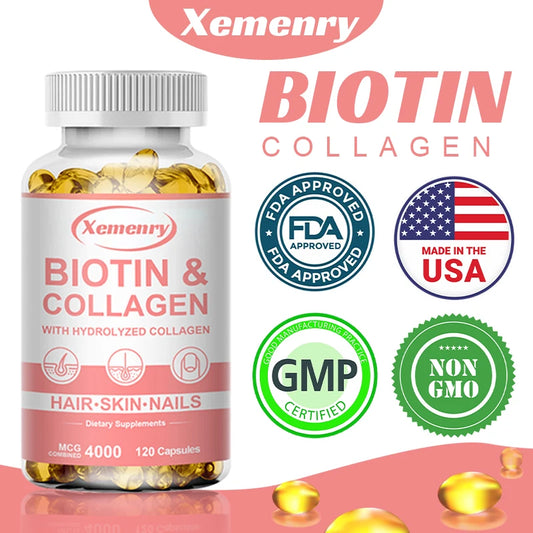 Xemenry Biotin and Collagen Supplement, Vegan Capsules Non-GMO, Gluten-Free