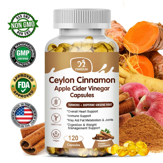 Natural Ceylon Cinnamon Capsules - Aids in Joints, Bones, Anti-Inflammation, Antioxidant, Glucose Metabolism, Blood Sugar Levels