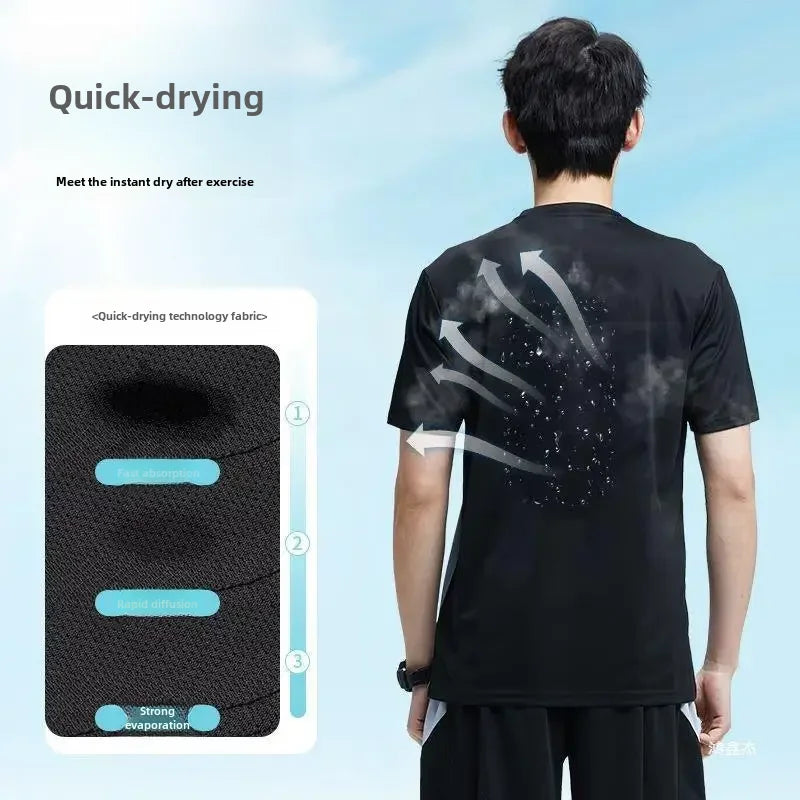 Men's Sport Ice Silk Suit Short Sleeves Summer New Gradient Tie Running Fitness Thin Shorts 2-piece Set