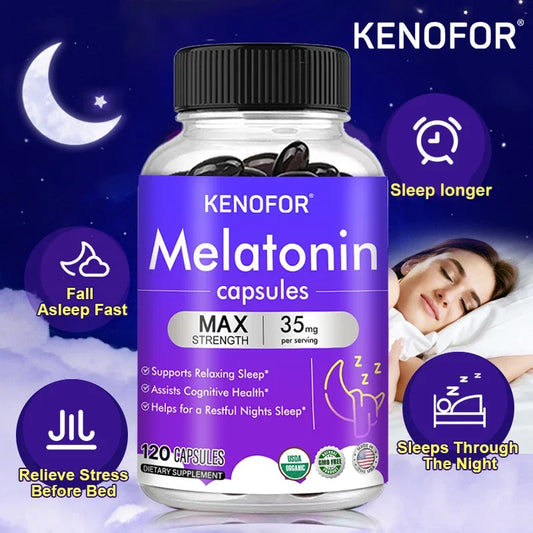 Melatonin Capsules - Natural Nighttime Sleep Aids Improve Sleep Quality, Relieve Migraines Nourish Nerves and Increase Energy