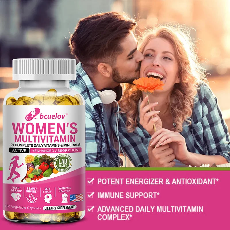 Bcuelov Women's Daily Nutritional Multivitamin for Hair, Skin, and Nail Health, Immune, and Energy Support - Vegetarian Capsules