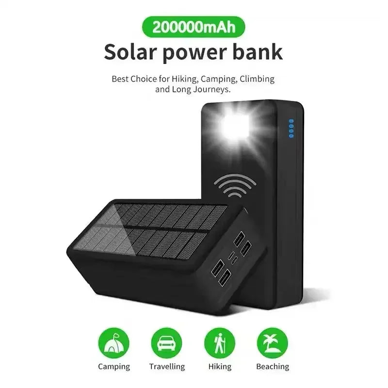Solar Power Bank 200000mAh Solar Charging Mobile Phone Wireless Charging Large Capacity Battery External Battery Fast Charging