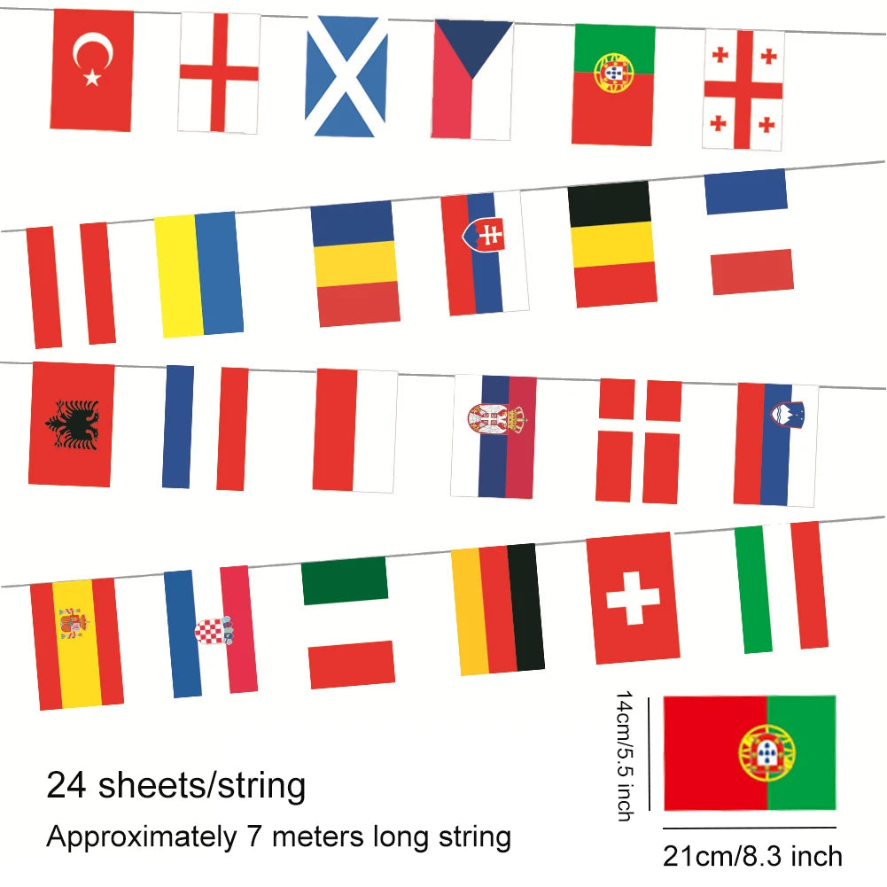 2024 Euro Cup String Flags 24 Countries Hanging Flags 24 Country Teams Bunting Flags for Football Event Decor