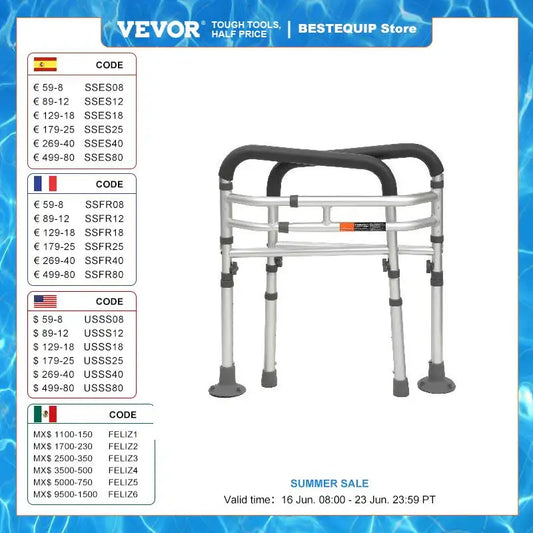VEVOR Toilet Safety Rail Folding Toilet Seat Frame Adjustable Width & Height Fit Most Toilets Supports 300lbs Disabled Seniors