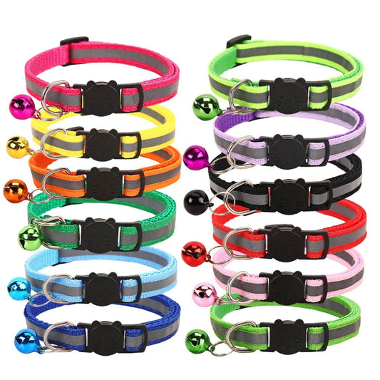 12 Colors Reflective Cats Bells Collars Adjustable Dog Leash Pet Collar for Cats and Small Dogs Pet Supplies Free Shipping 2022