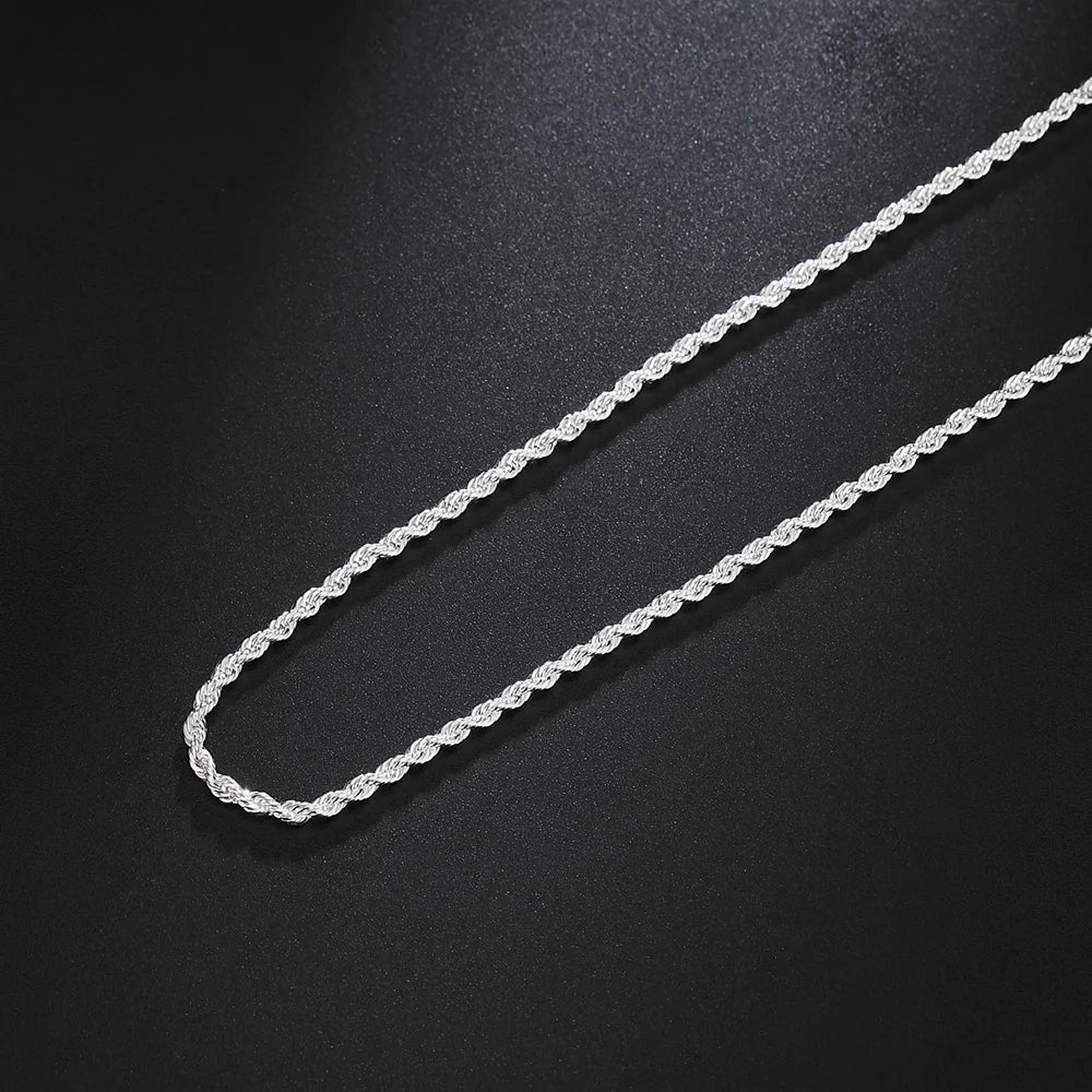 Hot sale Women Mens 925 Sterling Silver 2MM Round Twisted Rope Chain Necklace 16/18/20/22/24 Inches Fashion Jewelry Charm Gifts