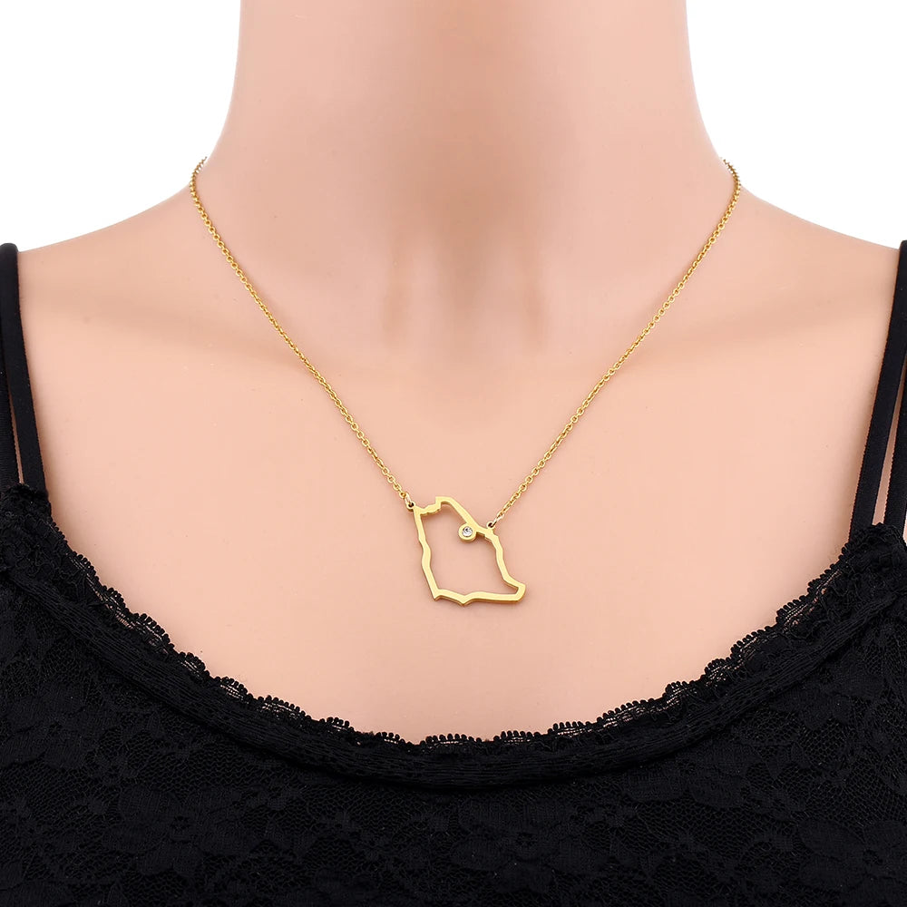 Fashion Saudi Arabia Map Flag Pendant Necklace Stainless Steel Arab Emblem Men Women Ethnic Map Jewelry Patriotic Gift