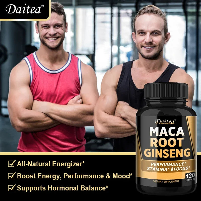 Vegan 11400mg (Yellow+Red+Black) Maca & Ginseng Root Extract - Muscle, Energy & Strength Supplement - 120 Capsules