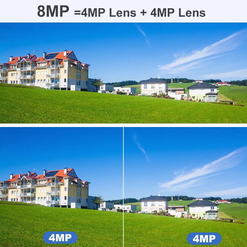 4K 8MP Outdoor Camera 2.4G/5G WiFi Dual Len Two Screen Auto Tracking PTZ Video Camera Security Protection 360° View Surveillance