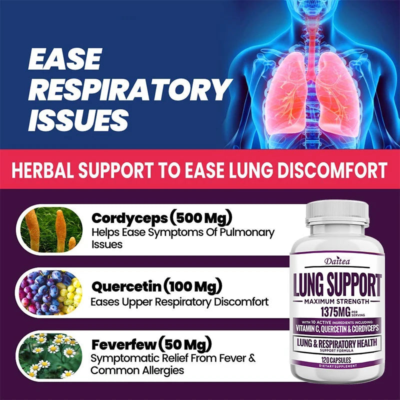 Lung and Breathing Support Supplement - Lung Cleansing and Detoxifying Formula for Bronchial and Respiratory Systems