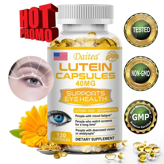 Daitea Lutein Supplement - 40 Mg with Zeaxanthin L-Taurine, Eye Strain, Eye Health - Non-GMO, 120 Vegetarian Capsules