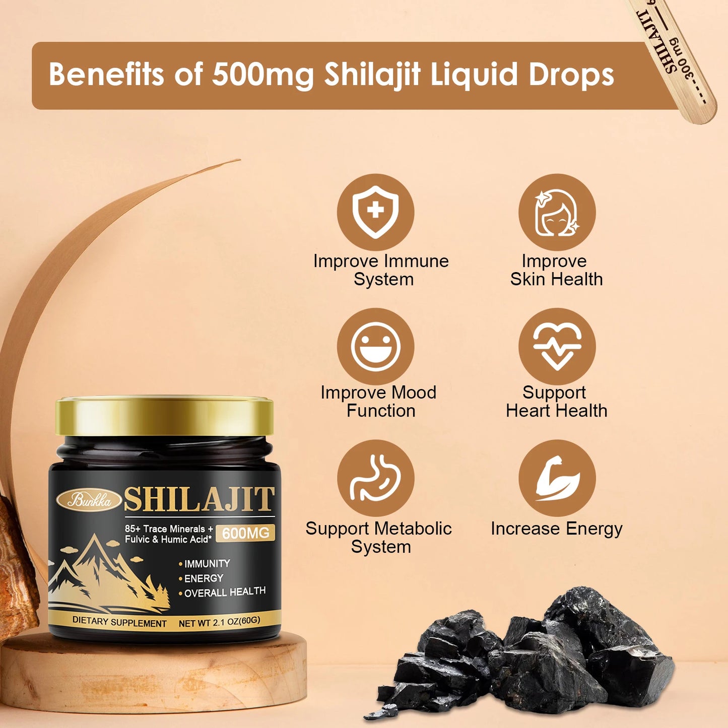 BUNKKA Shilajit Pure Organic Resin 100% Himalaya Original Skin Beauty&Health Hormone Balance 85+ Trace Minerals Fulvic Acid Male