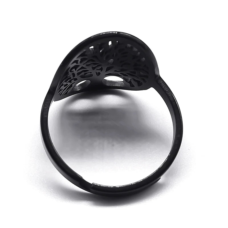 Punk Tree Of Life Ring Stainless Steel Black Color Lucky Trees Religion Adjustable Finger Rings Jewelry arbre de vie R22S07