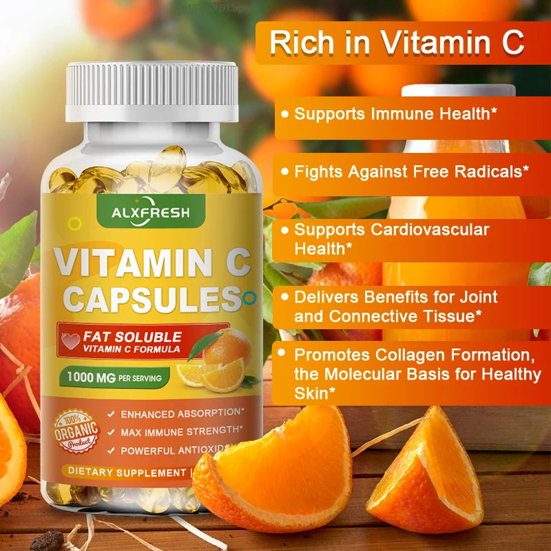 Alxfresh Vitamin C 1000mg Strong Antioxidant Collagen Booster for Immune System and Skin Health Nutrition Supplements Non-GMO