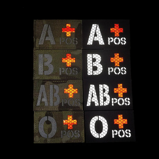 A B AB O Rh Positive Blood Type Patch infrared Ir Reflective Tactical Hook and Loop Fastener Patches for Backpacks Hat 8x5cm