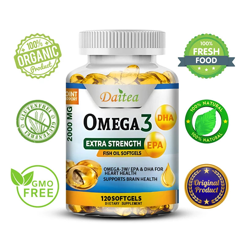 Omega 3 Fish Oil Supplement - 2000 Mg, Pure EPA DHA Omega 3 Supplements Nerves and Joints, for Women and Men 120 Capsules