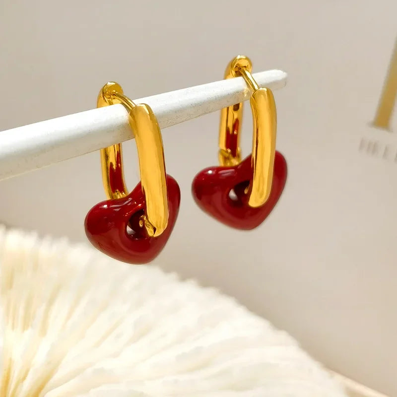 Fashion Jewelry Vintage Temperament Red Heart Earrings Necklace Sets For Women Female Gifts Delicate Design Accessories Hot Sale
