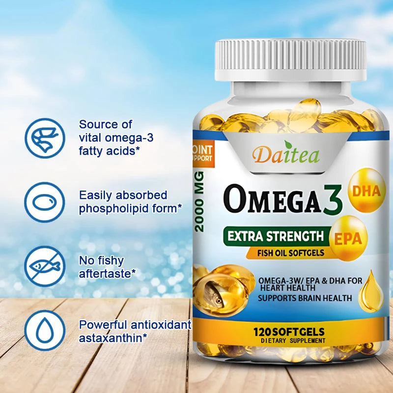 Omega 3 Fish Oil Supplement - 2000 Mg, Pure EPA DHA Omega 3 Supplements Nerves and Joints, for Women and Men 120 Capsules