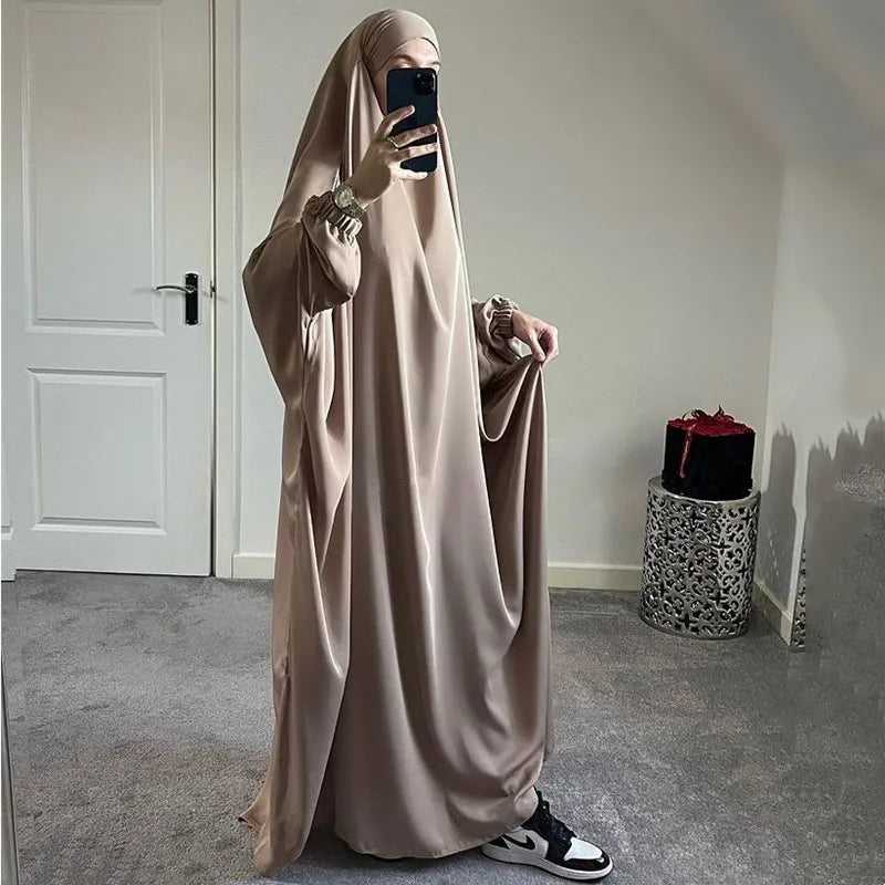 Hooded Abaya Muslim Women Prayer Garment Arabic Robe Overhead Long Khimar One Piece Jilbab Eid Ramadan Gown Islamic Clothes