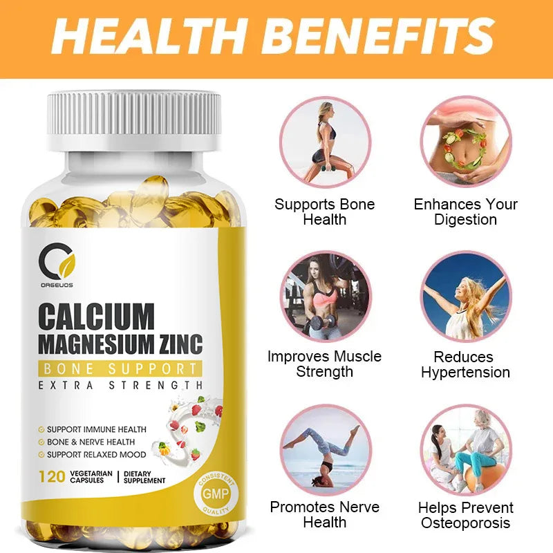 Calcium Magnesium Zinc Vitamin D3 for Bone, Muscle, Nervous System Support Cell Growth Immunite Health Nutrition Supplement