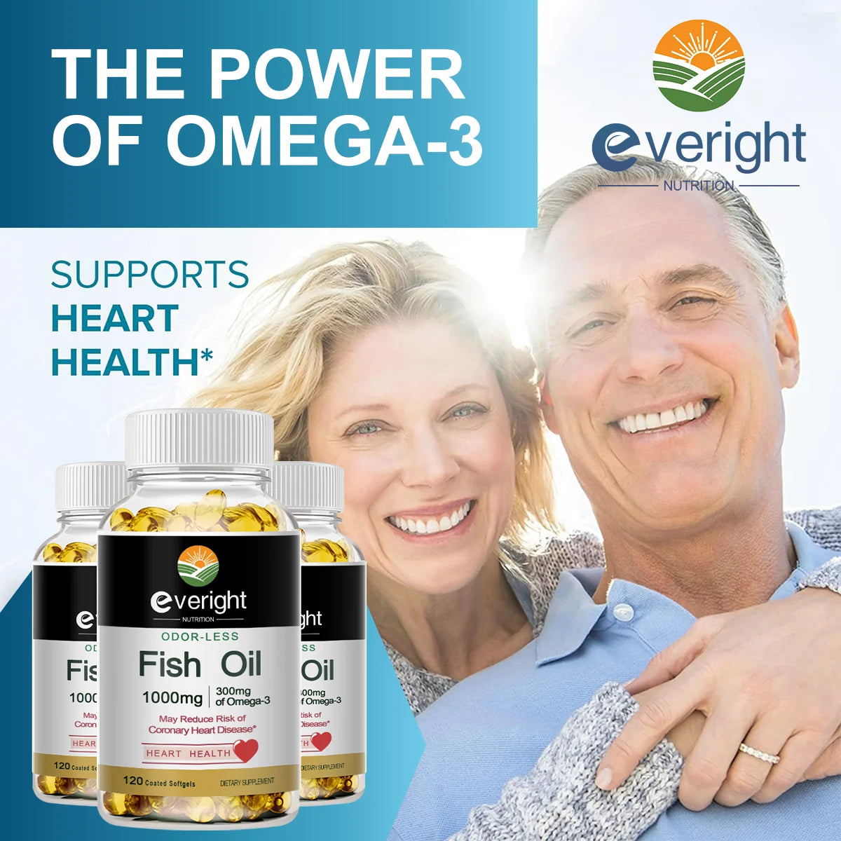 Fish Oil With Omega 3 EPA & DHA - 1000mg , Easy to Swallow, High Absorption - Non-GMO Natural Dietery Supplement