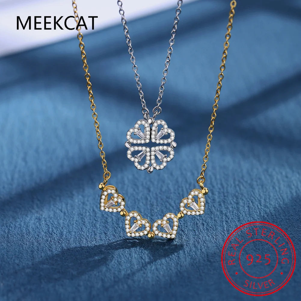 925 Sterling Silver Clover Necklace Four Leaf Heart Shape Pendant Necklace For Women Luxury Jewelry Choker Hot Sale Dropshipping