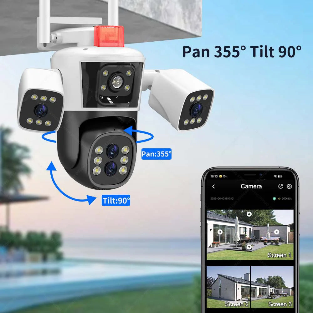 8K 16MP WiFi Camera 10X Zoom Four Lens Outdoor Security Protection PTZ IP Camera Auto Tracking CCTV Surveillance Cam Waterproof