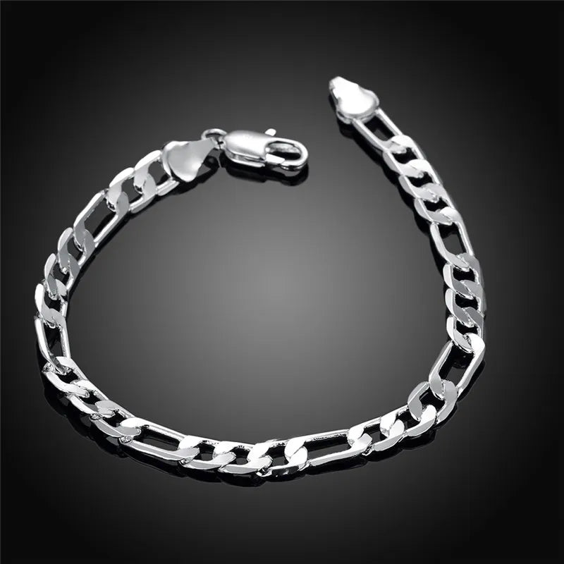 top quality beautiful 925 Sterling Silver Bracelet Jewelry fashion charm Men Women Chain 6/8/10/12MM Bracelets noble nice link