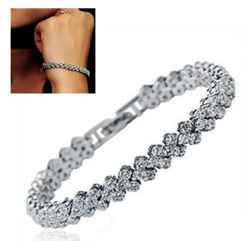 Luxury Roman Crystal Bracelet For Women Fashion Heart Chain Bracelets Rhinestone Bangle Bridal Jewelry Accessories Free shipping