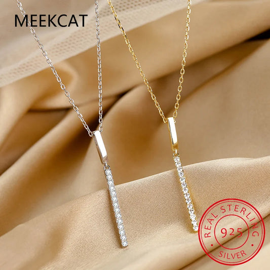 Hot Sale 925 Sterling Silver Geometric Stick Pendant Necklace Shine Zircon Clavicle Chain Birthday Gifts Fine Jewelry for Women