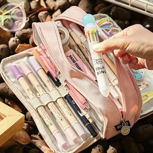 Stationary Pen Storage Bag Pen Pencil Bag Multi Layer Large Capacity Cosmetic Travel Storage Bag Simple Plaid Pencil Case