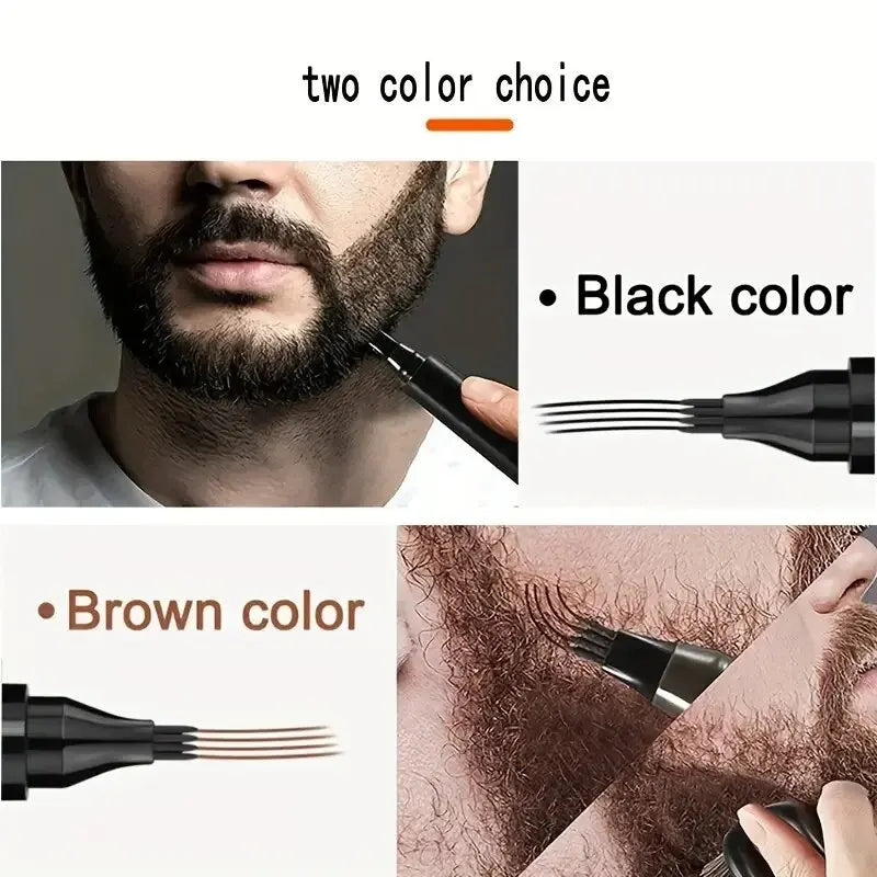 Waterproof 4-Tip Beard Pen Kit for Men - Long Lasting Natural Makeup with Beard Brush Included