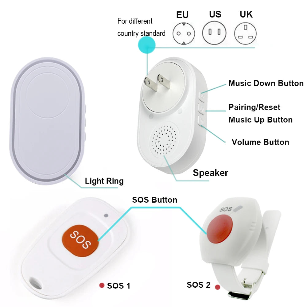 SOS Button Wireless Elderly Panic Alarm System Caregiver Pager Nurse Emergency 433mhz Watch Call Senior Old People