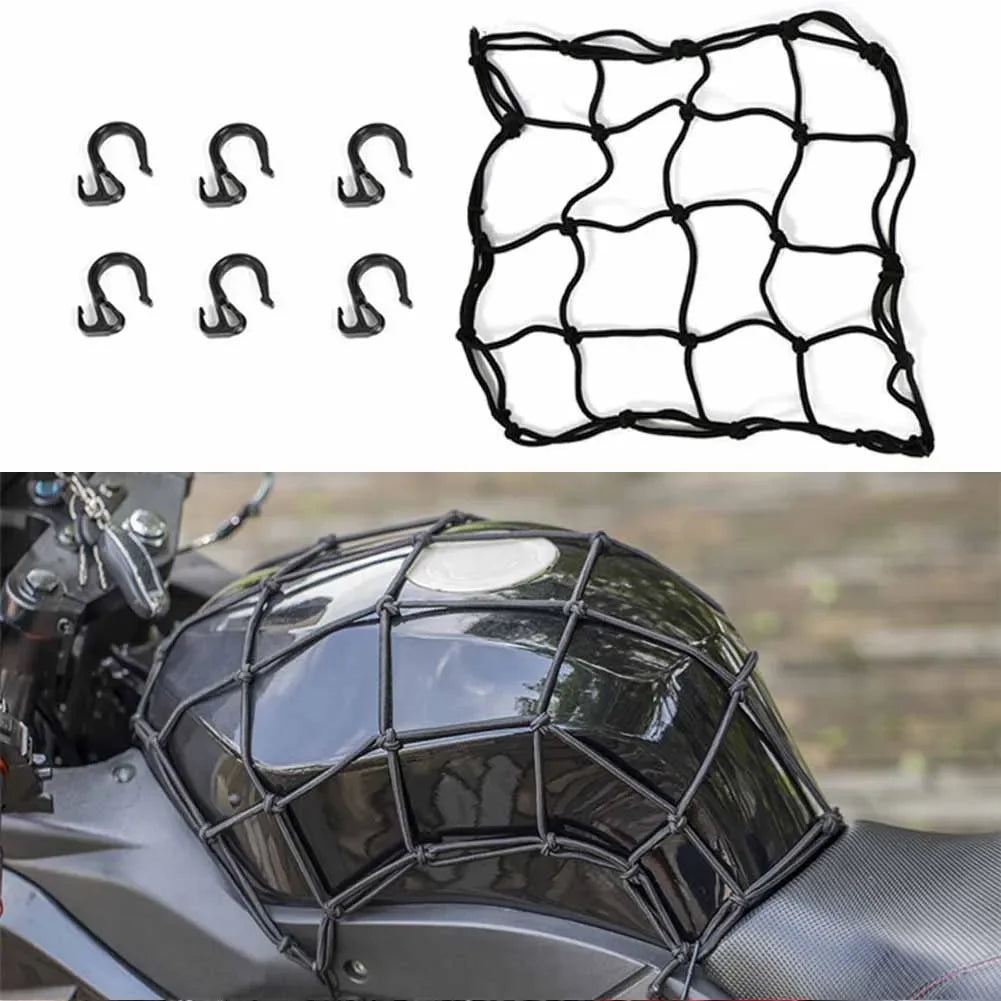 Motorcycle Luggage Net Bike 6 Hooks Hold down Fuel Tank Luggage Mesh Web Bungee Black Motorcycle Bike 6 Hooks Tank Car styling