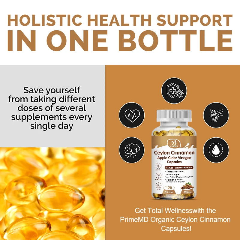 Natural Ceylon Cinnamon Capsules - Aids in Joints, Bones, Anti-Inflammation, Antioxidant, Glucose Metabolism, Blood Sugar Levels