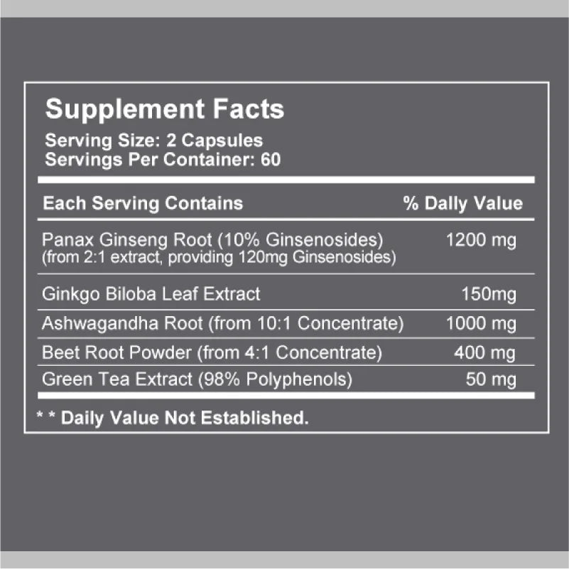 Red Panax Ginseng + Ginkgo Capsules | 60/120 Capsules | 2,800mg | Vegetarian, Non-GMO, and Gluten Free Supplement