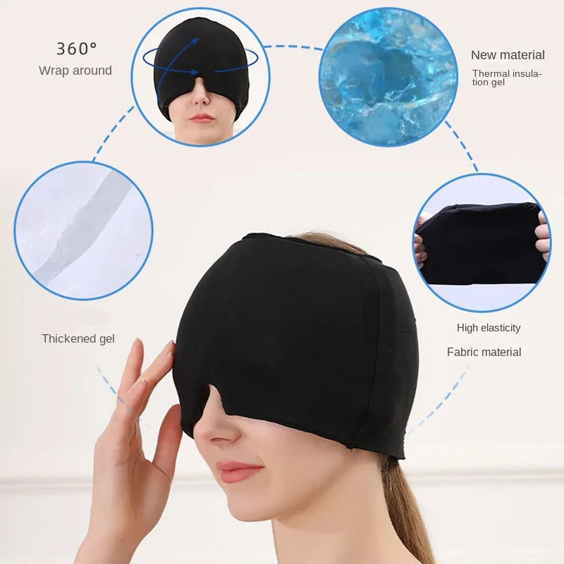 Women Girls Gel Migraine Relief Cap Head Hot Cold Therapy Headache Ice Hat Stress Relax Pain Pack Eye Mask Massage Tool