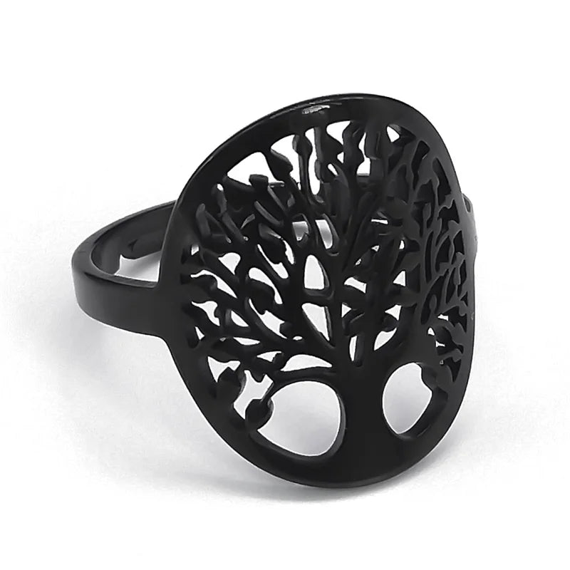 Punk Tree Of Life Ring Stainless Steel Black Color Lucky Trees Religion Adjustable Finger Rings Jewelry arbre de vie R22S07
