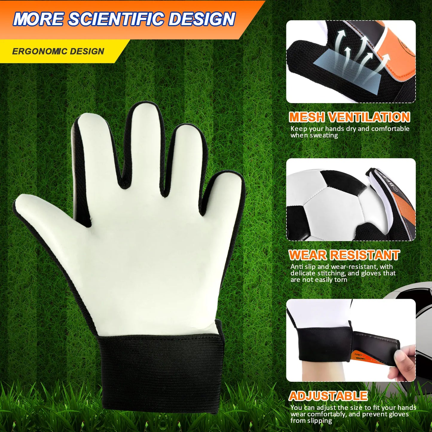 Kids Soccer Goalie Gloves 5/6/7 Size Latex Kids Football Goalkeeper Gloves Anti-Slip Youth Sports Full Finger Protection Gloves