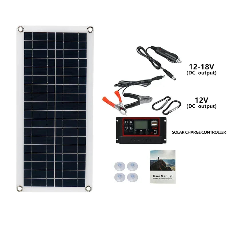 1000W Solar Panel 12V Solar Cell 10A-100A Controller Solar Plate Kit For Phone RV Car Caravan Home Camping Outdoor Battery
