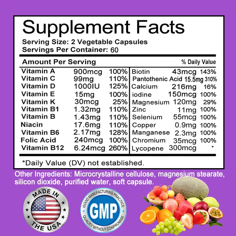 Men's Daily Multivitamin - for immunity, energy, weight management support and overall health - Dietary Supplement