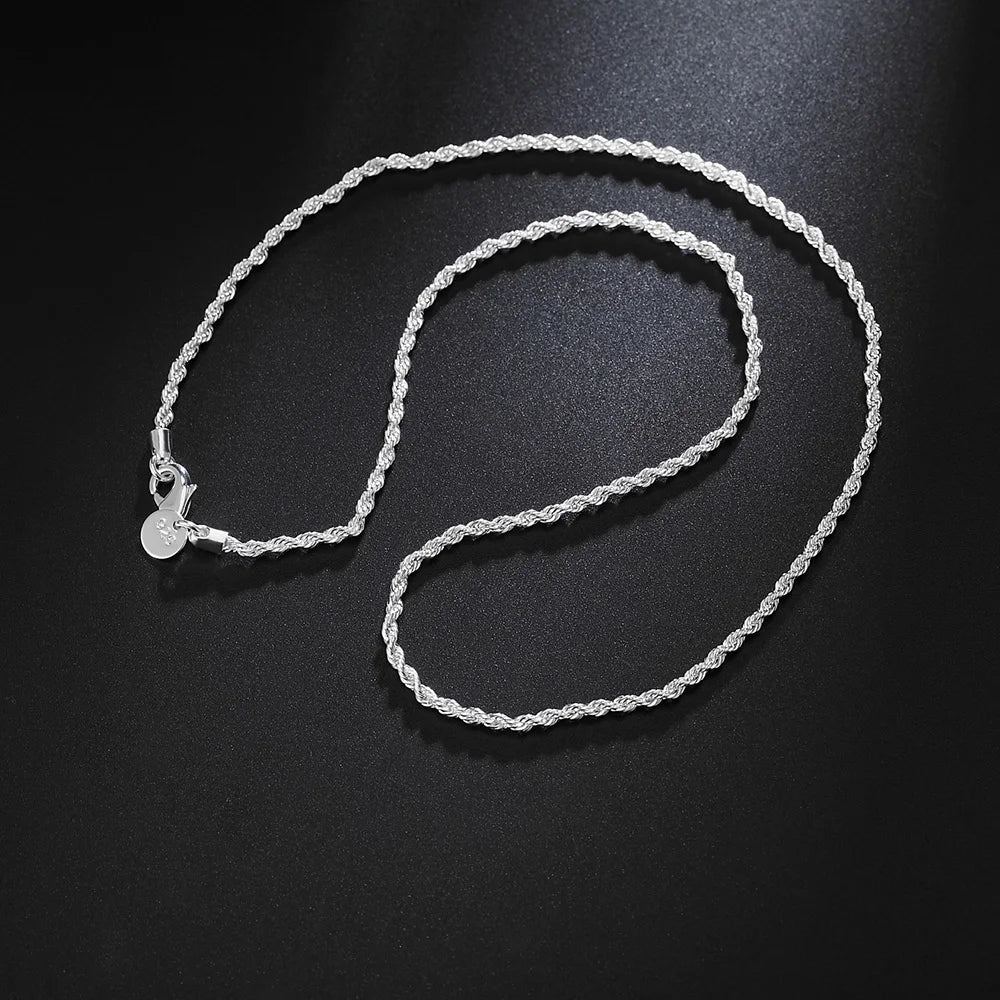 Hot sale Women Mens 925 Sterling Silver 2MM Round Twisted Rope Chain Necklace 16/18/20/22/24 Inches Fashion Jewelry Charm Gifts