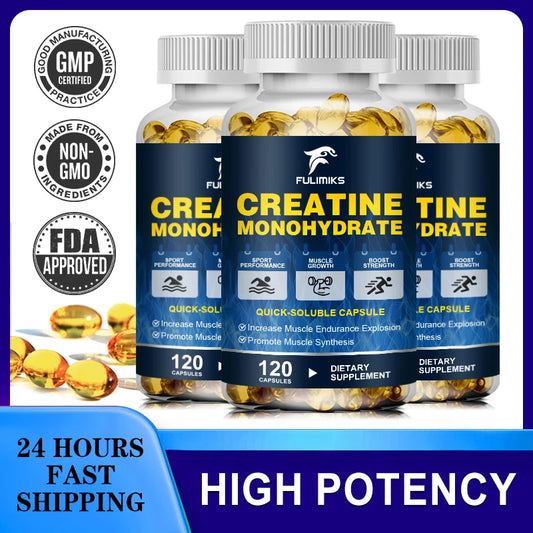 Creatine Monohydrate Capsules for Muscle Mass Strength, and Performance Improvement Workout Recovery