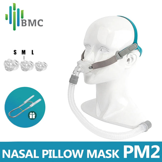 BMC PM2 Nasal Pillows Mask Soft Silicone CPAP Accessories Front Hose Full Size Nose Pads 22mm Tub Diameter