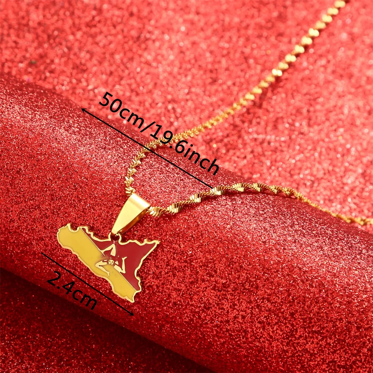 Italy Sicily Map Flag Pendant Necklaces Stainless Steel Gold Color Italian Sicilia Jewelry Gifts