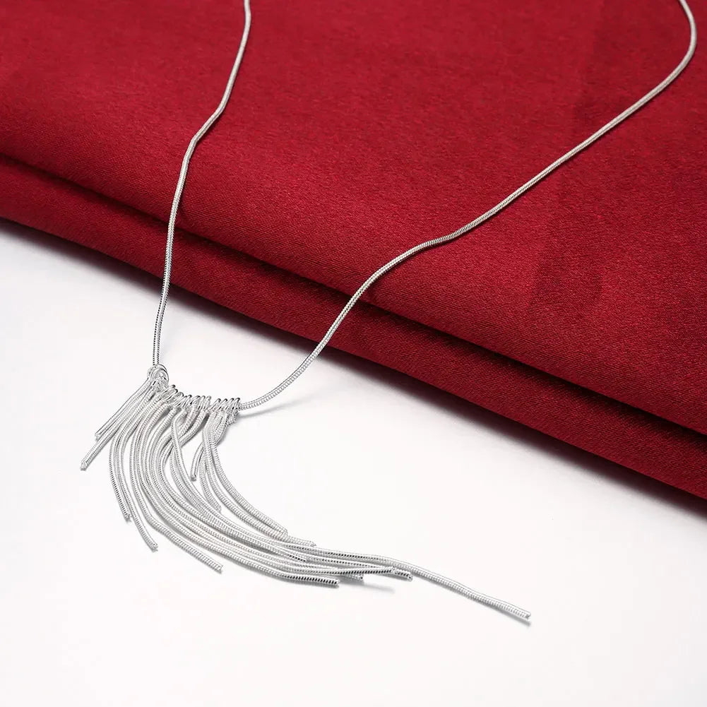 Hot sale classic 925 Sterling Silver Necklace Jewelry 18 inches Wild tassel snake chain wicker necklace fashion Christmas gift