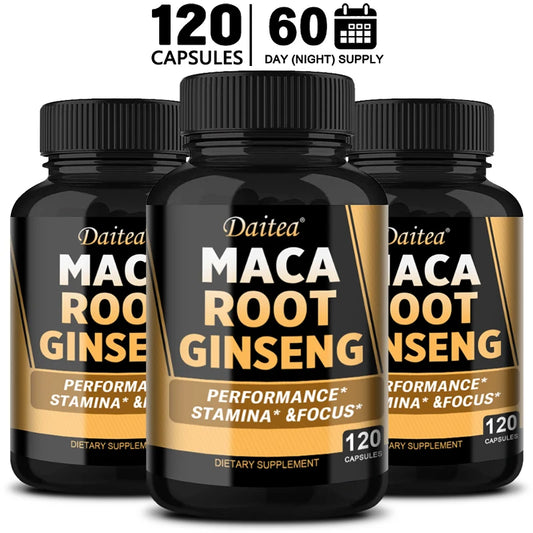 Vegan 11400mg (Yellow+Red+Black) Maca & Ginseng Root Extract - Muscle, Energy & Strength Supplement - 120 Capsules