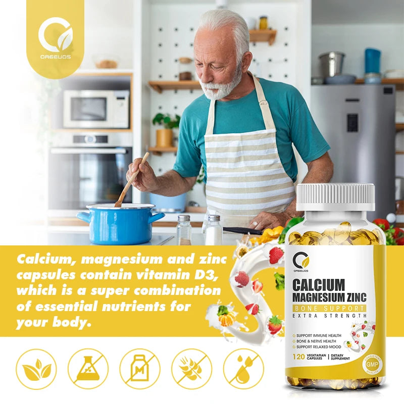 Calcium Magnesium Zinc Vitamin D3 for Bone, Muscle, Nervous System Support Cell Growth Immunite Health Nutrition Supplement