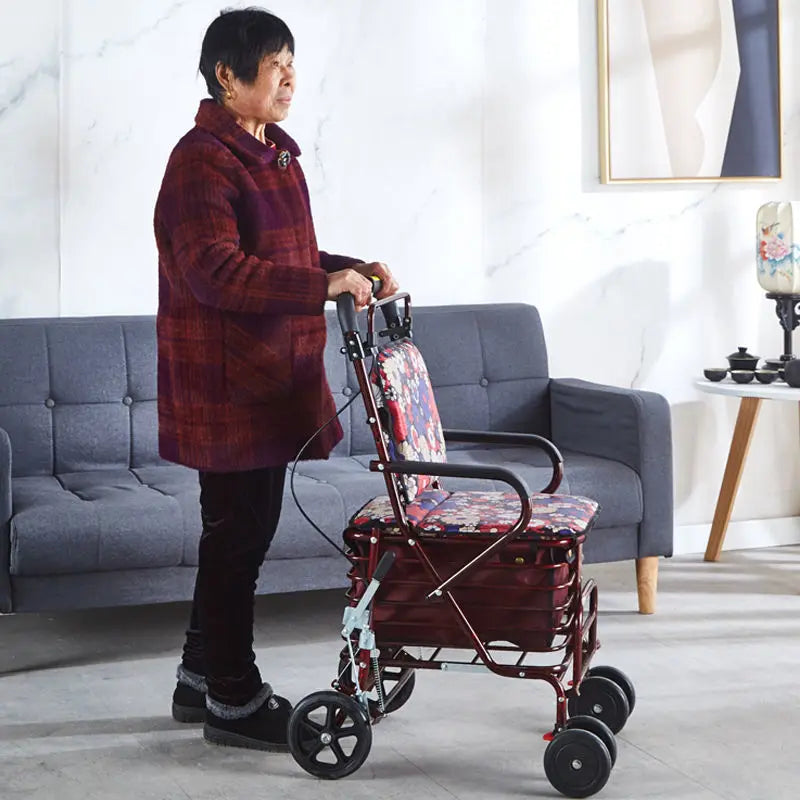 Elderly handcart for shopping, foldable and portable for home use, and can sit on elderly chairs for four rounds of walking