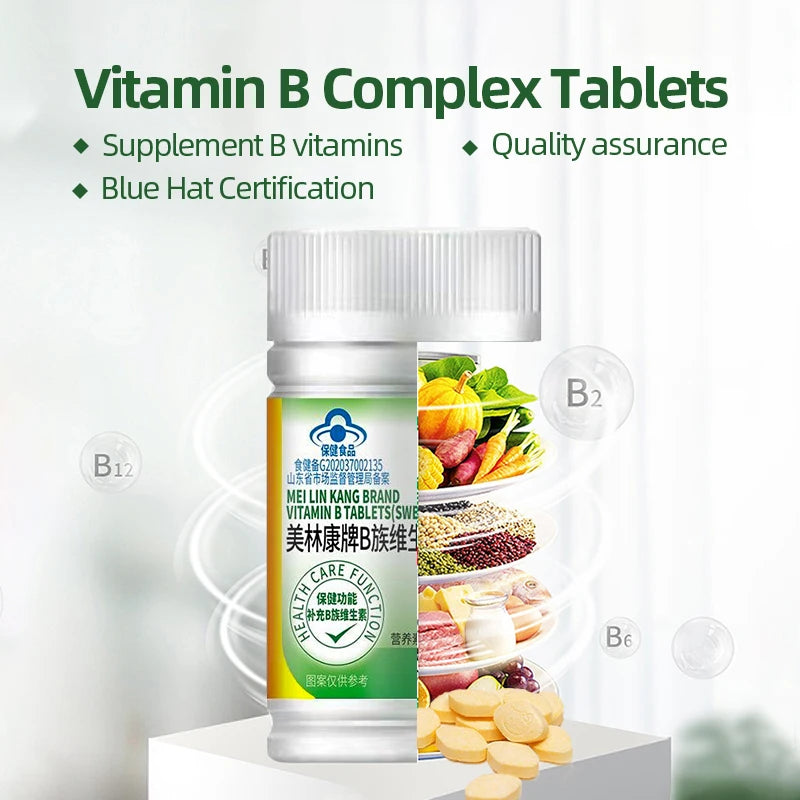 Vitamin B Complex Tablets 30pcs Vitamins B1 B2 B6 B12 Folic Acid Daily Nutritional Supplements for Orange Flavour CFDA Approve